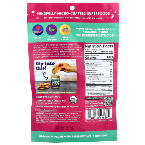 Wilderness Poets, сушеные щеки манго, 170 г (6 унций)