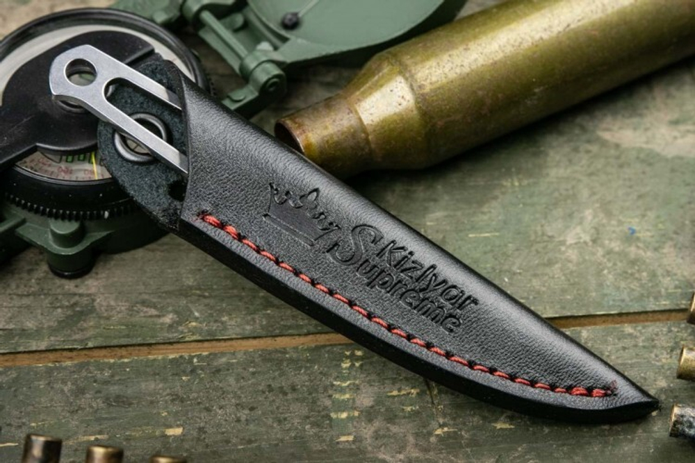 Нож Kizlyar Supreme Sturm mini N690 (StoneWash, Leather Sheath)