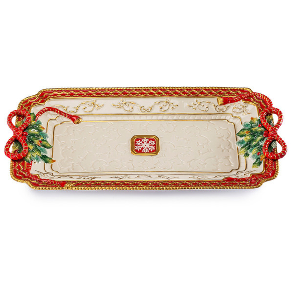 Блюдо прямоугольное 49 см Зачарованный лес красное ручная роспись Lamart