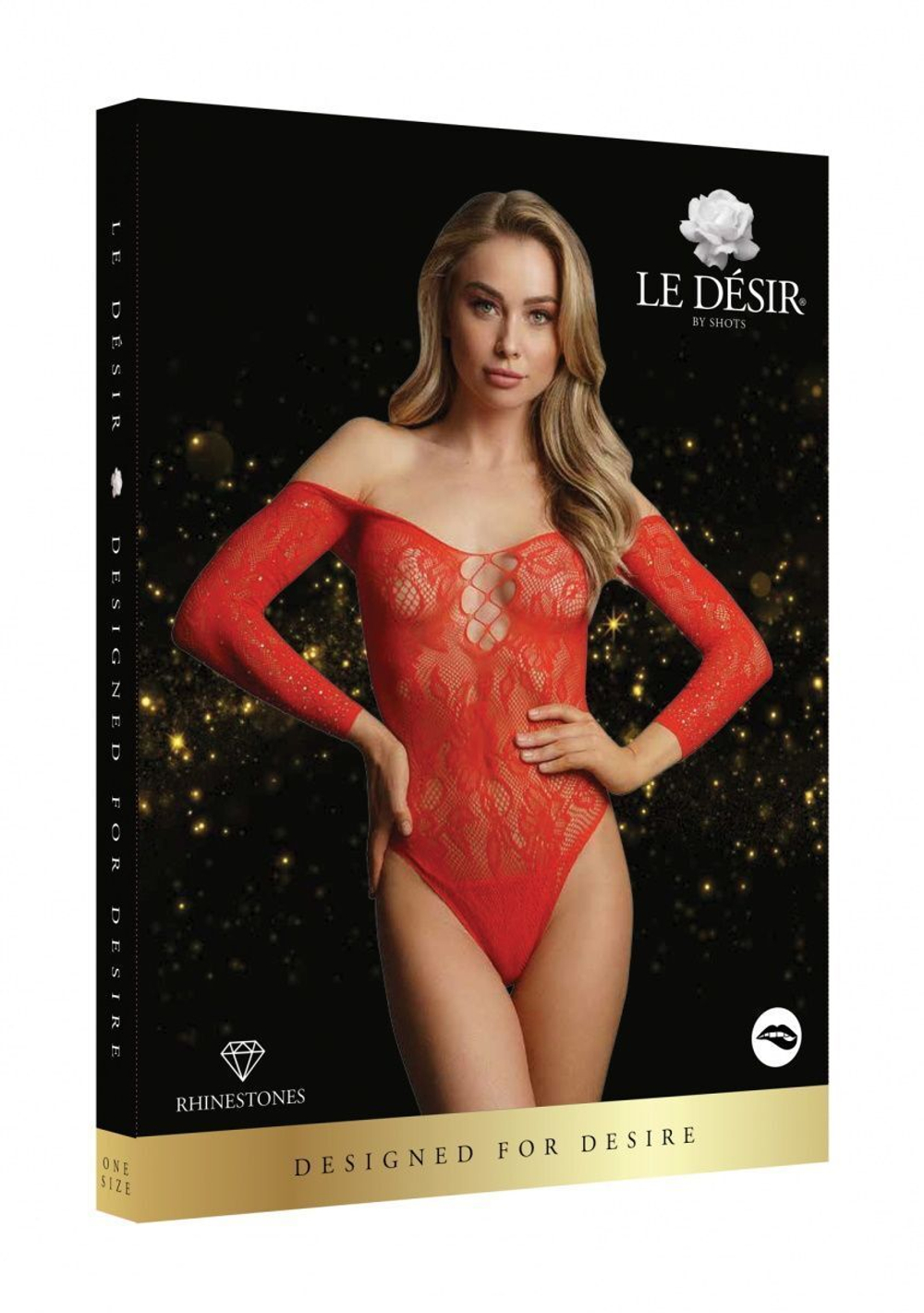 Изящное боди Wonder Rhinestone Bodysuit с длинным рукавом (Размер: S-M-L) (Цвет: красный)