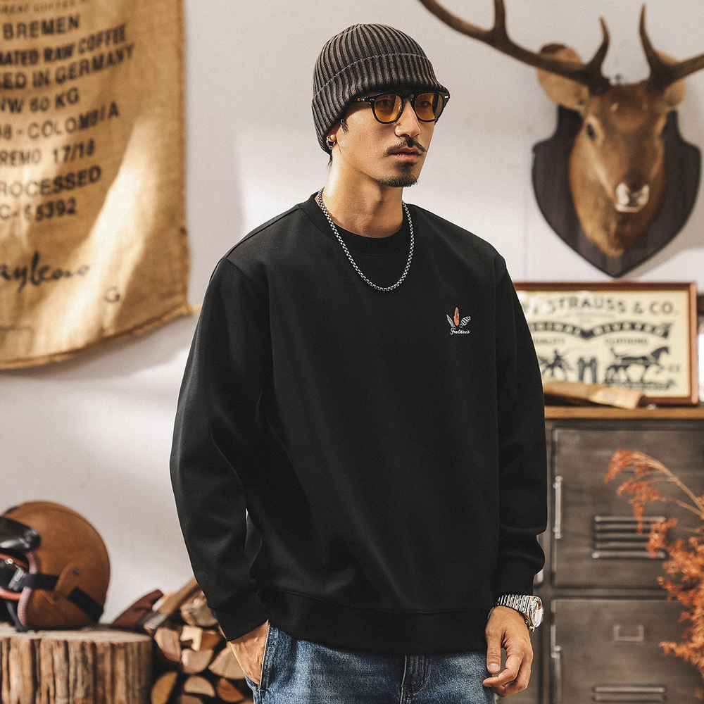 Мужская толстовка американского ретро-стиля, 360 г, весна-осень, новая модная брендовая свободная модель, модная футболка с принтом, мужской стиль