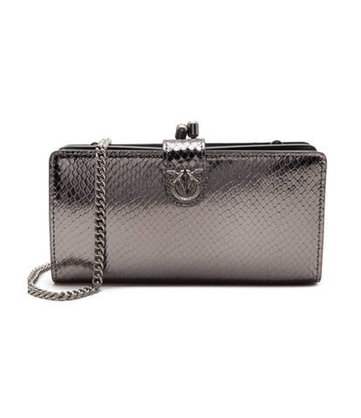 Кожаная сумка-мессенджер/кошелек CONTINENTAL PELLE LAMINATA STA Pinko - серебряный(101779 A180)