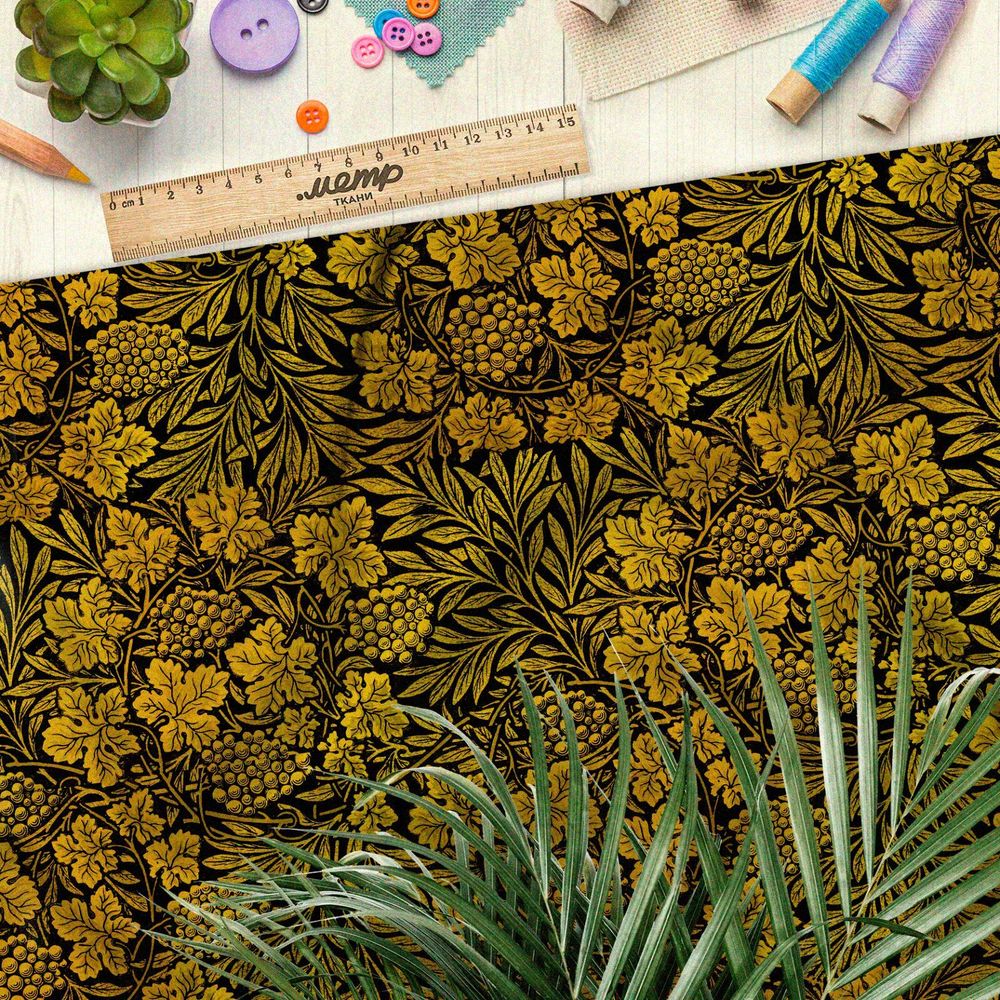 Ткань оксфорд 600 бронзовая хохлома из ягод