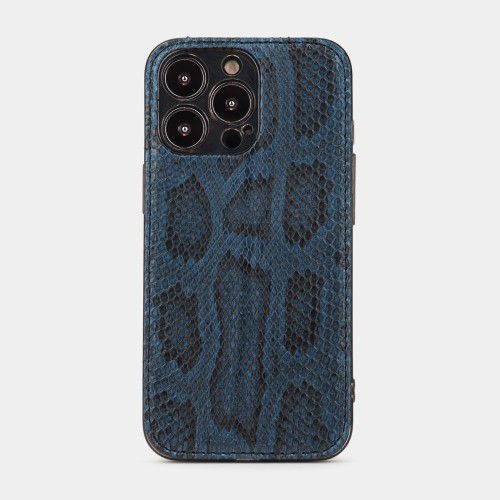 Чехол для iPhone 15 Pro из кожи питона, синего цвета