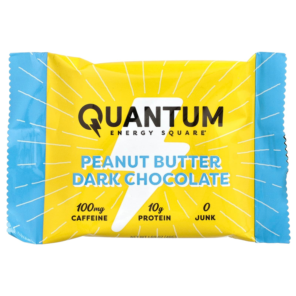 Quantum Energy Square, протеиновый батончик с кофеином, арахисовая паста и темный шоколад, 8 батончиков по 48 г (1,69 унции)