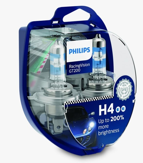 Лампа 12 В H4 60/55 Вт Р43 +200% Racing Vision галогенная 2 шт. Philips