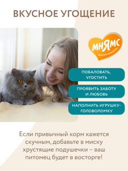 Лакомство Мнямс Хрустящие подушечки для стерилизованных кошек с цыпленком и клюквой "Профилактика МКБ" 60 г.