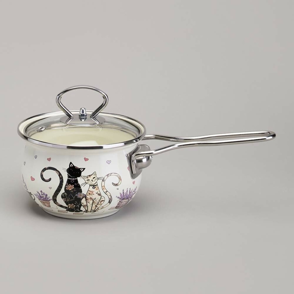 Ковш 0,9л 14см эмаль "Lavander cats"