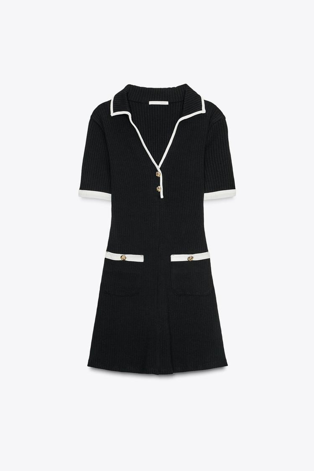 ZARA ПЛАТЬЕ В РУБЧИК С МЕТАЛЛИЧЕСКИМИ ПУГОВИЦАМИ, ЧЕРНЫЙ/БЕЛЫЙ