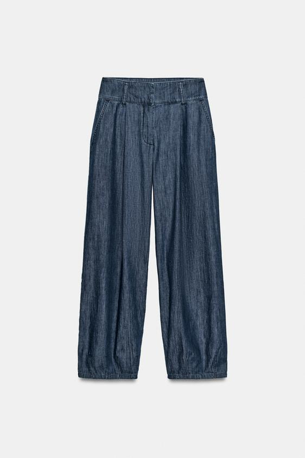 ZARA БРЮКИ BARREL С ЗАЩИПАМИ, СИНИЙ