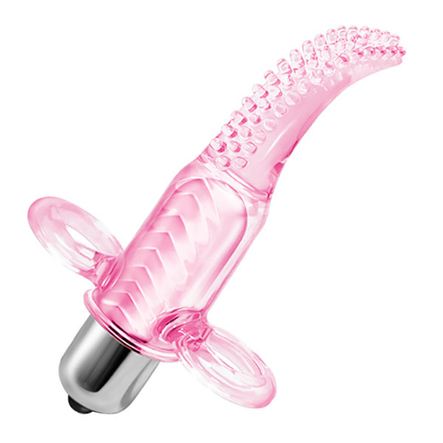 Розовый вибростимулятор 10см на палец с щёточкой Baile Vibro Finger BI-014078