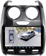 Магнитола для Renault Duster 1 2015-2020, Lada Largus 2021+ (без мультируля, рамка большая глянец) - FarCar BX9-360-7088A монитор 9.5" 2K QLED на Android 13, 6+128Гб, CarPlay, 4G SIM-слот, 4 камеры в комплекте