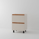 Кухонный модуль напольный 60 см Виго с 3-мя ящиками без столешницы, с дубовыми панелями, на ножках / персидский жемчуг, массив дуба