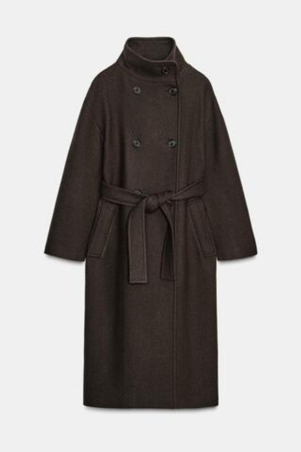ZARA ПАЛЬТО ОВЕРСАЙЗ ИЗ СМЕСОВОЙ ШЕРСТИ — ZW COLLECTION, ШОКОЛАДНЫЙ