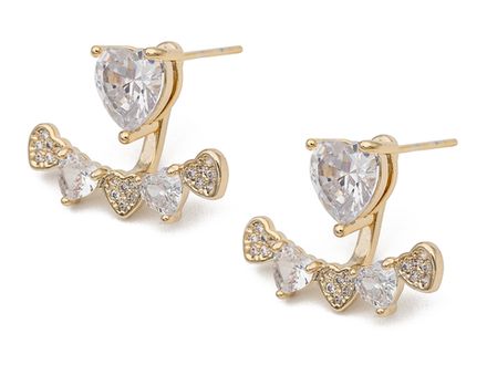 Серьги-джекеты "Сердечки" 15мм, со стразами