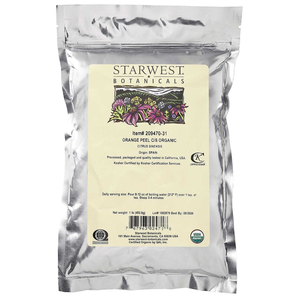Starwest Botanicals, Органическая апельсиновая цедра, разрезанная и перенесенная, 453,6 г (1 фунт)