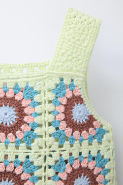 ZARA ТОП ИЗ КРУЖЕВА КРОШЕ, НЕОНОВО-ЛАЙМОВЫЙ