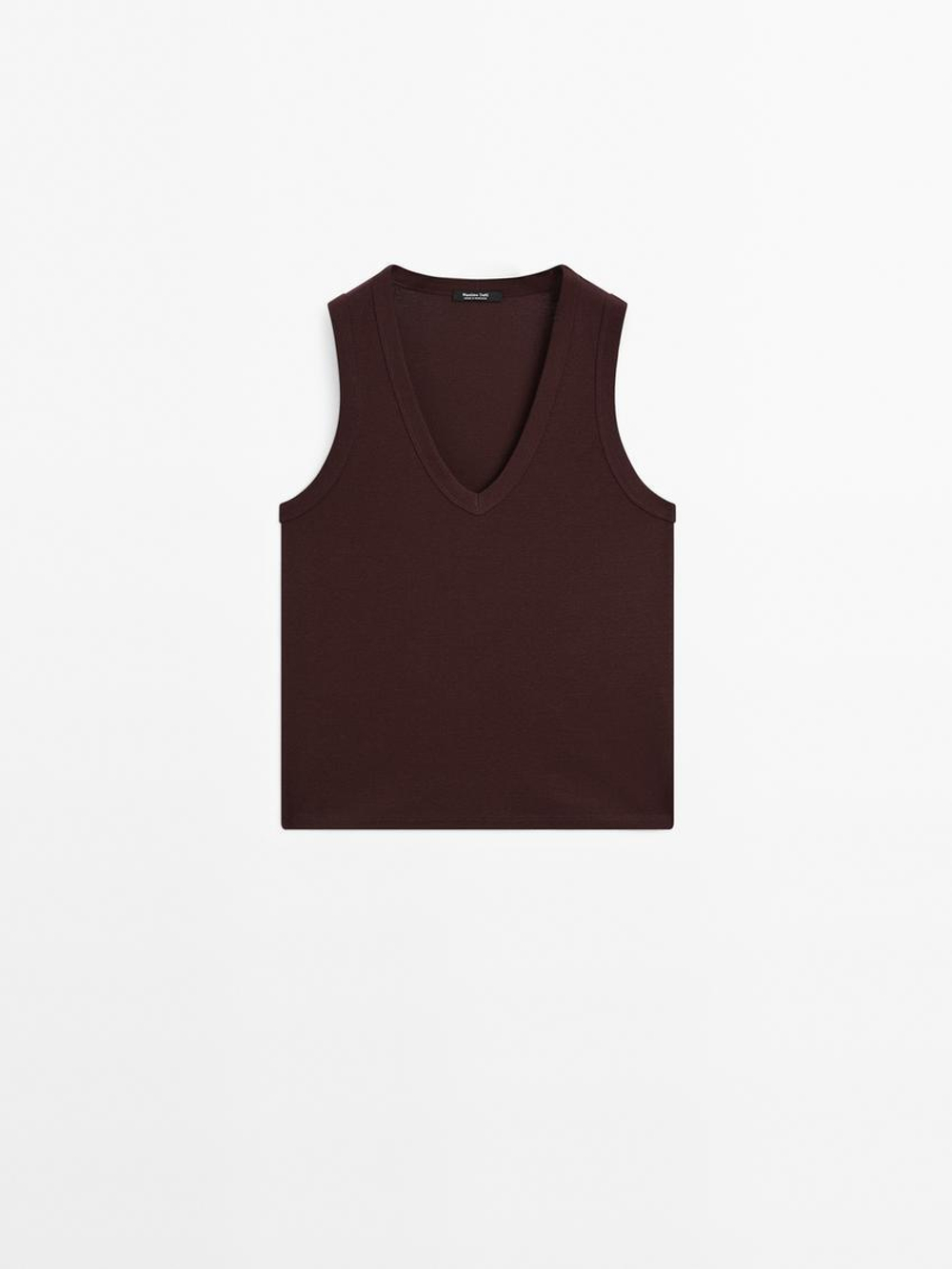 Massimo Dutti Футболка из мерсеризованного хлопка без рукавов, гранатовый