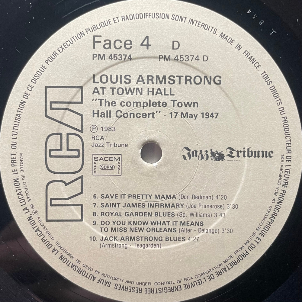 Louis Armstrong ‎– Louis Armstrong At Town Hall "The Complete Town Hall Concert" 17 May 1947 2LP (Франция 1983г.)