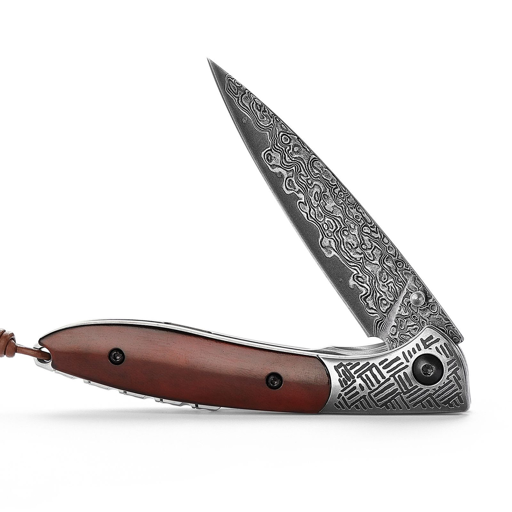 Складной туристический нож TRIVISA Piscis Austrinus-02B/P клинок 67 Layers Damascus рукоять сталь и дерево (коричневый)