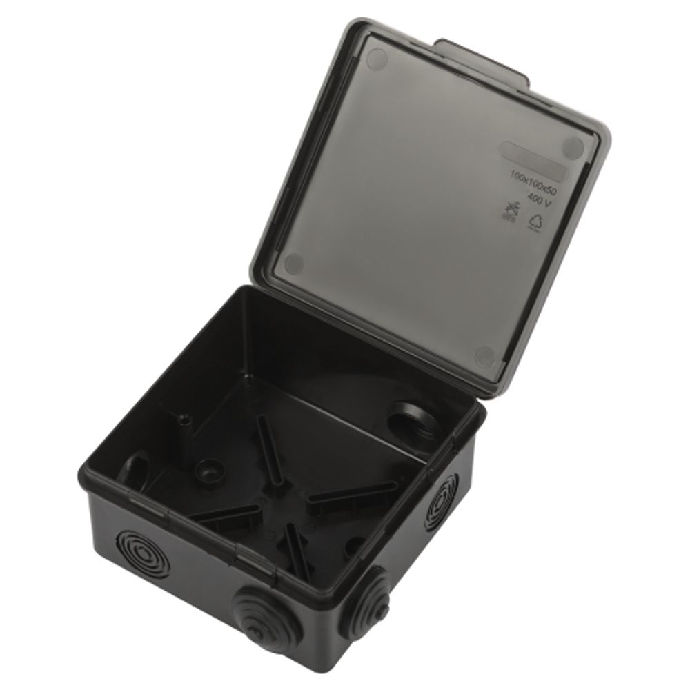 Распаячная коробка ЭРА KOR-100-100-50-8g-B открытой установки черная 100х100х50мм с гермовводами 8 вх. IP54