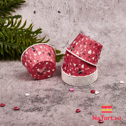 Формы бумажные с ламинацией «Маффин» 50х40 мм (Красный с сердцем) 100 шт