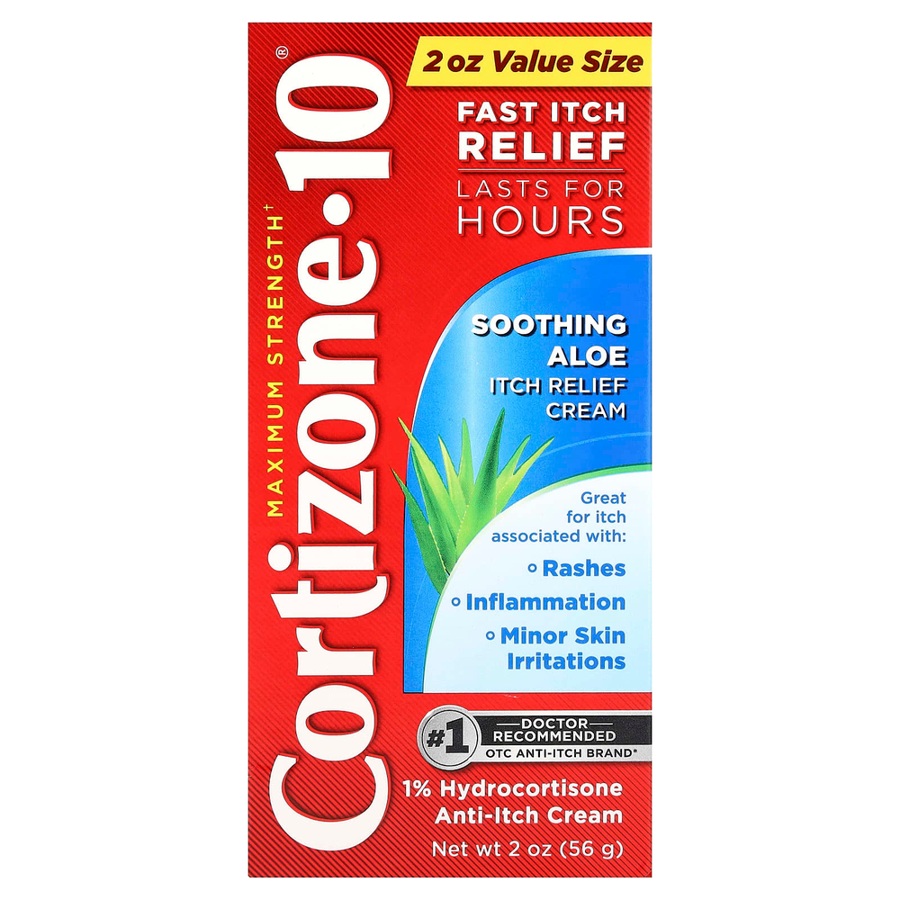 Cortizone 10, успокаивающий крем с алоэ и зудом, максимальная эффективность, 56 г (2 унции)