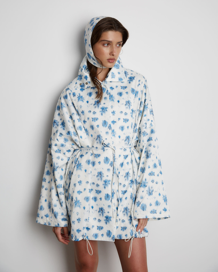 Чепчик цветы молочный/голубой