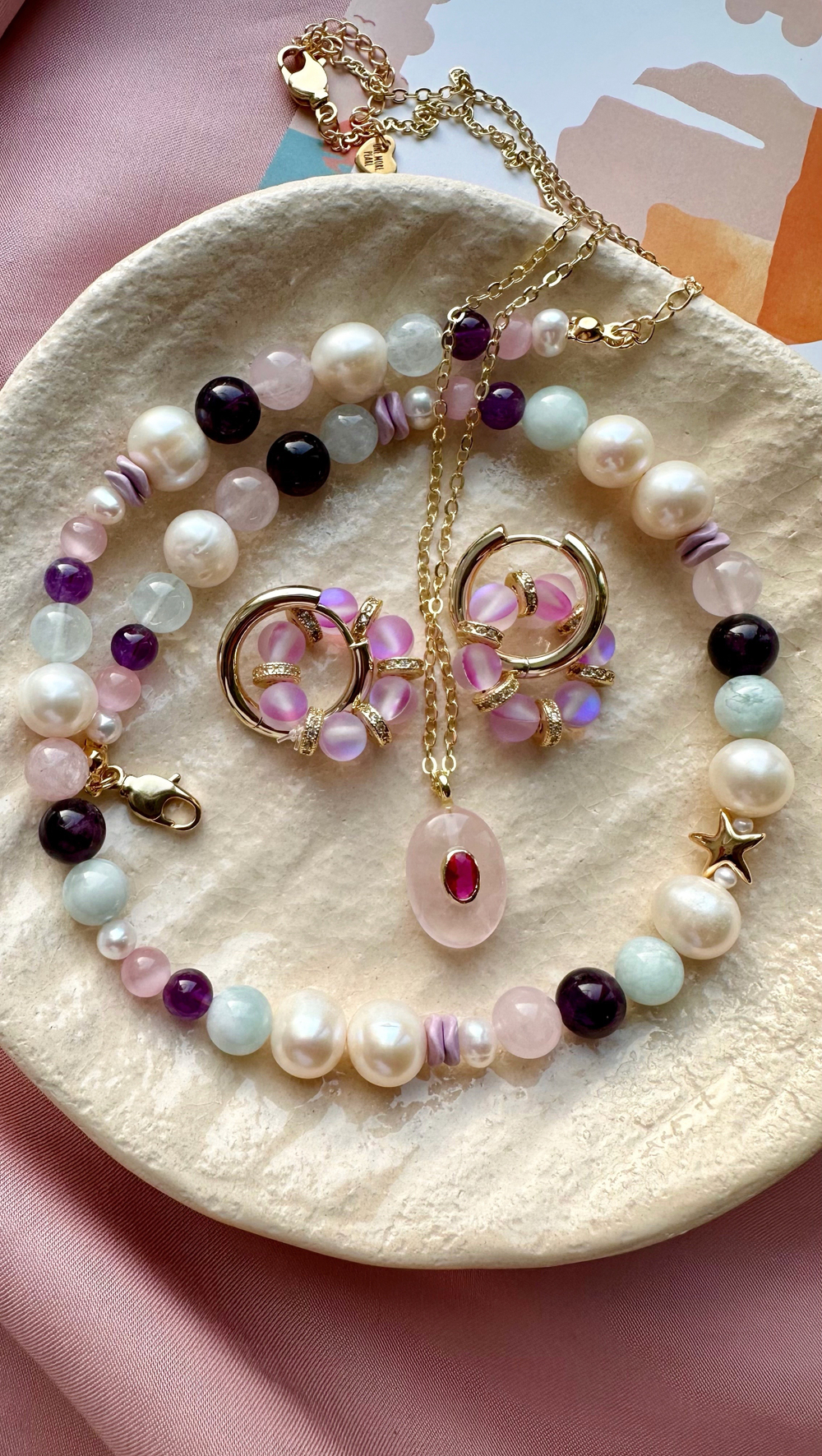 Серьги Лавандовые кольца с фианитами