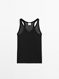 Massimo Dutti Топ на бретелях из 100% натурального шелка - Limited Edition, черный