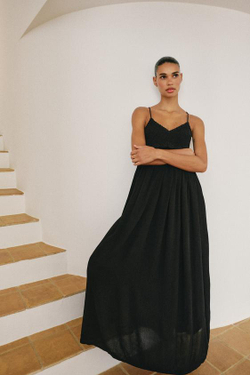ZARA ДЛИННОЕ КОМБИНИРОВАННОЕ ПЛАТЬЕ, ЧЕРНЫЙ
