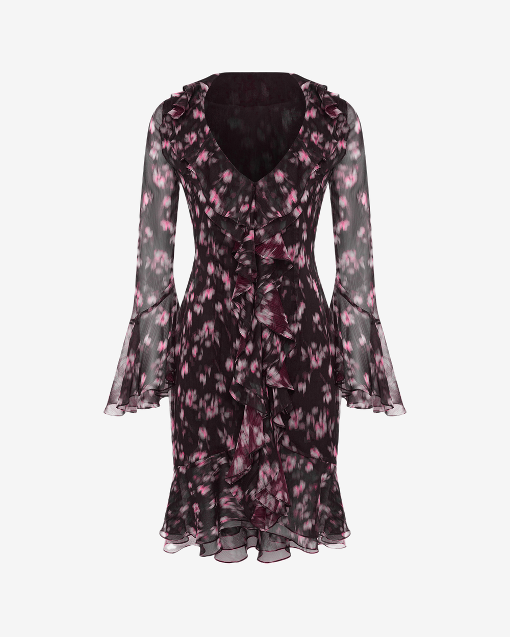 Платье мини из принтованного шифона с воланами