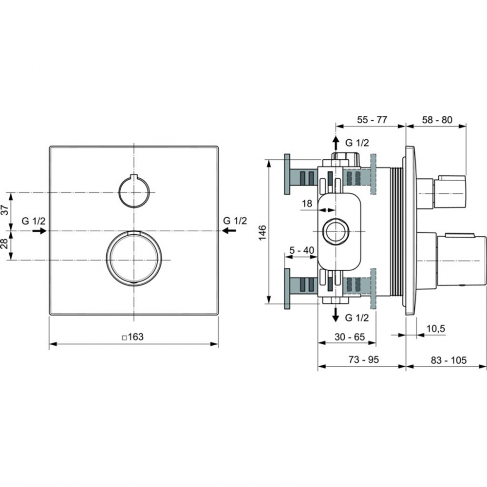 Встраиваемый индивидуальный термостатический смеситель для душа Ideal Standard Ceratherm C100 A6956A2