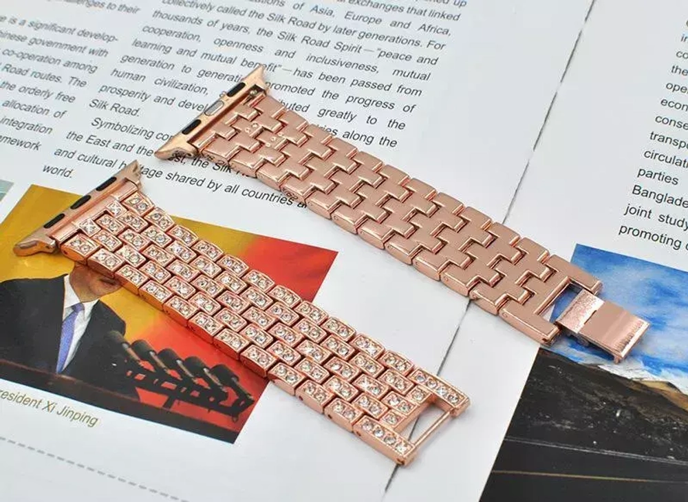 Браслет-ремешок для Apple Watch металический со стразами(38\40\41) rose gold