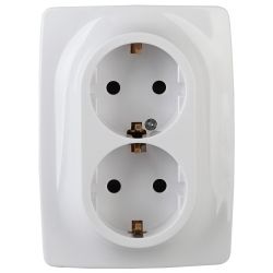 Розетка ЭРА Серия 12 12-2106-01 двойная с заземлением 2X2P+E Schuko 16A-250В IP20 белый | Эра 12