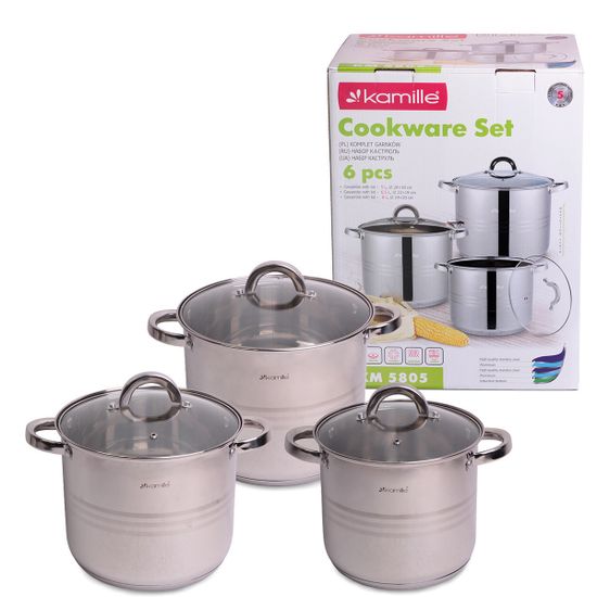 Набор кастрюль 6 предметов (5 л, 6.5 л, 8 л)  из нержавеющей стали Kamille КМ5805