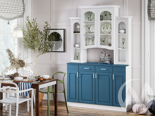 Буфет 4-х створчатый Констанция (Белый матовый/Джинс)