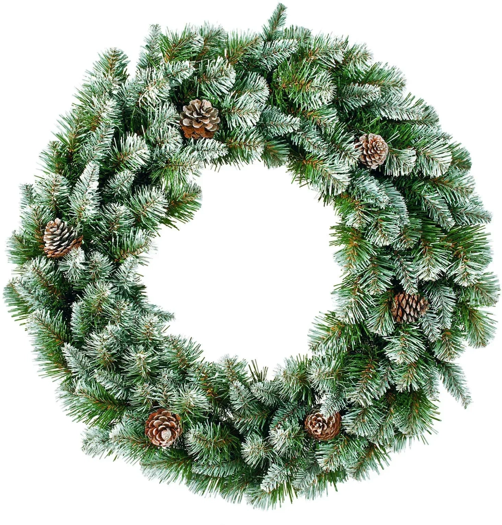 Венок хвойный Императрица с шишками диаметр 90 см заснеженный, Triumph Tree (73849)