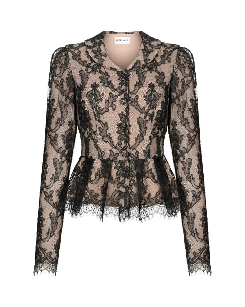 Si, жакет с баской из черного кружева