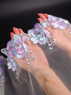 Вышивка на сетке молочная с мультиколор неэластичная ширина 25 см (2 стороны)