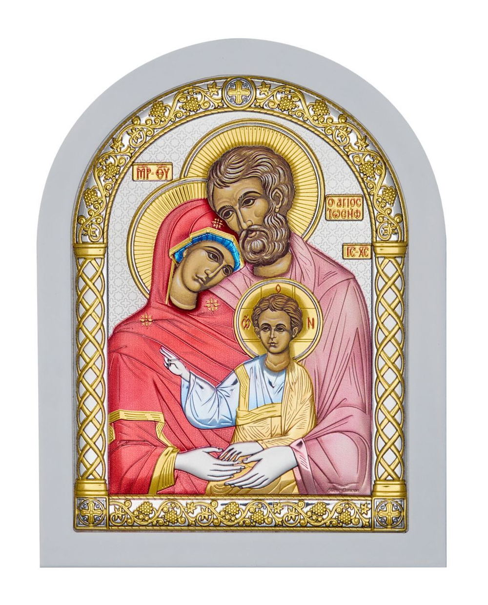 Св. Семейство, икона арочная, белое дерево, эмаль 105х140