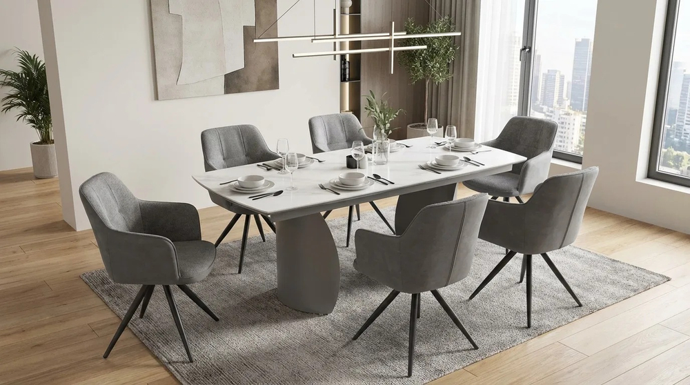 Стол М-City DISAUR Ольхон 180 Белый мрамор Активный, керамика, Латте каркас