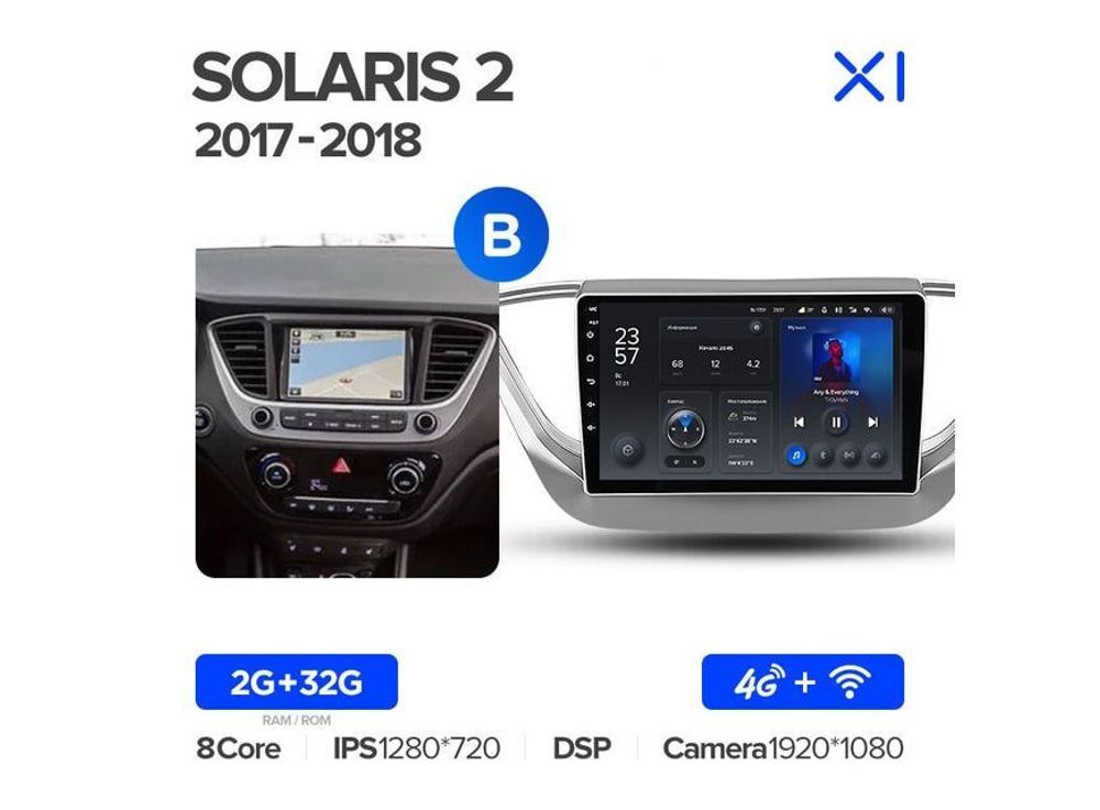 Магнитола Teyes X1 2-32 Wi-Fi + 4G Hyundai Solaris 2 2017 — 2018 9.0&quot; (B)