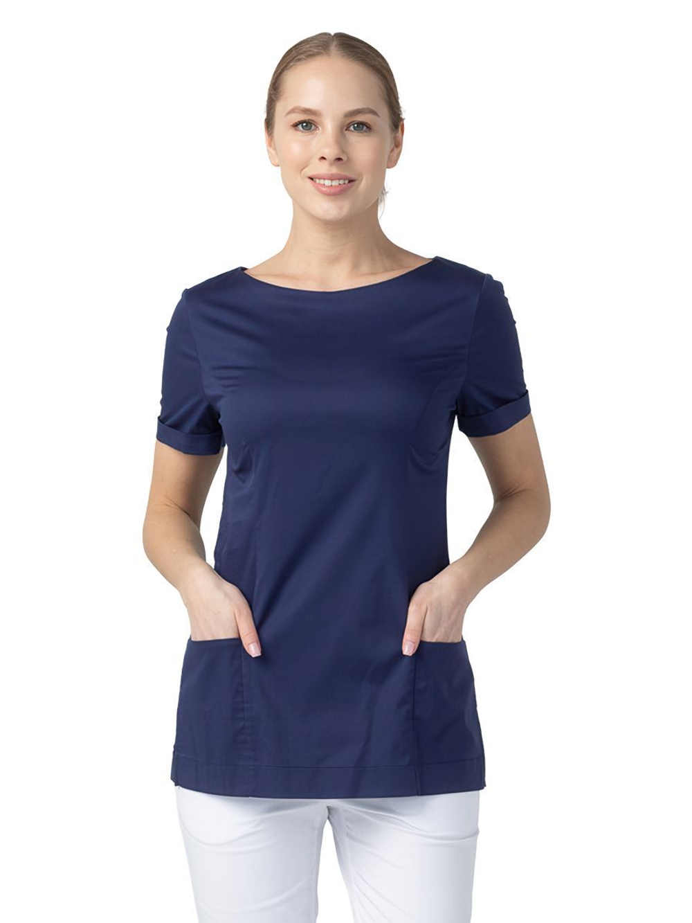 Туника медицинская женская Dr. Nice DRN415 с молнией сзади, короткий рукав, черный, 52