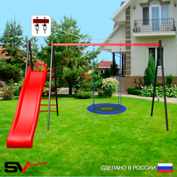 Уличные качели Sv Sport с горкой УК196В1 (3.7м/Гнездо Оксф. 100см/Подвесы на втулке 1к)