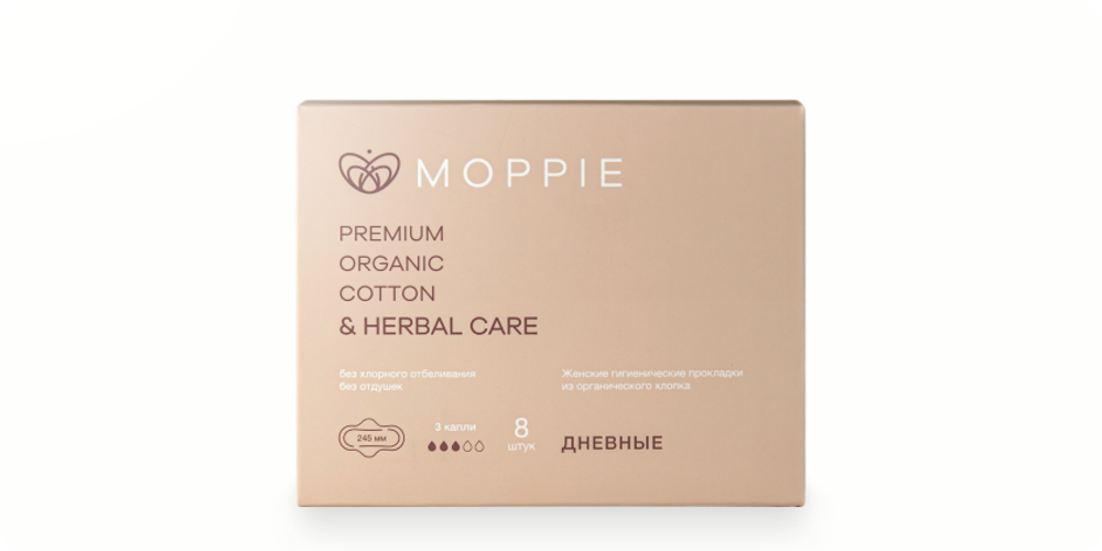 Прокладки дневные Moppie herbal care 8 штук (розовые)