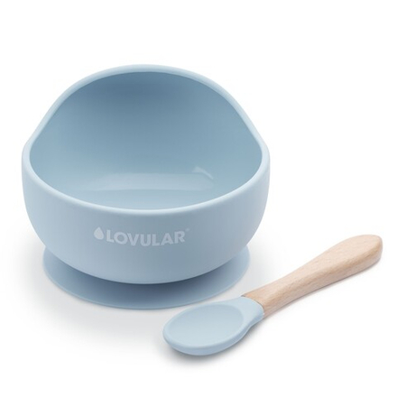 Умная тарелка и ложка LOVULAR, голубой