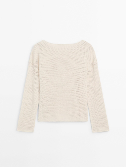 Massimo Dutti Перфорированный свитер с вырезом «лодочка», натуральный, кремовый