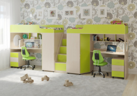 Двухъярусная кровать КарИВи Легенда 4.5 80х190  Дуб Молочный Лайм