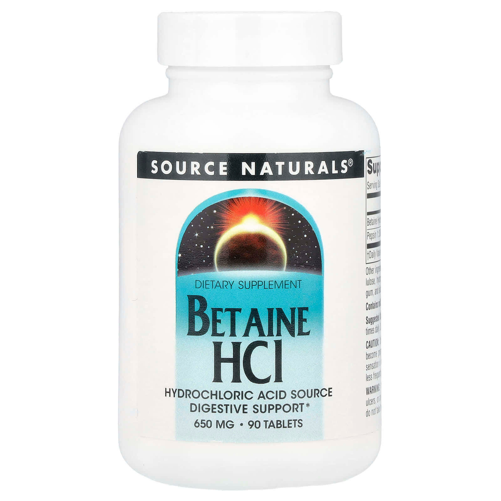 Source Naturals, Бетаин гидрохлорид, 650 мг, 90 таблеток